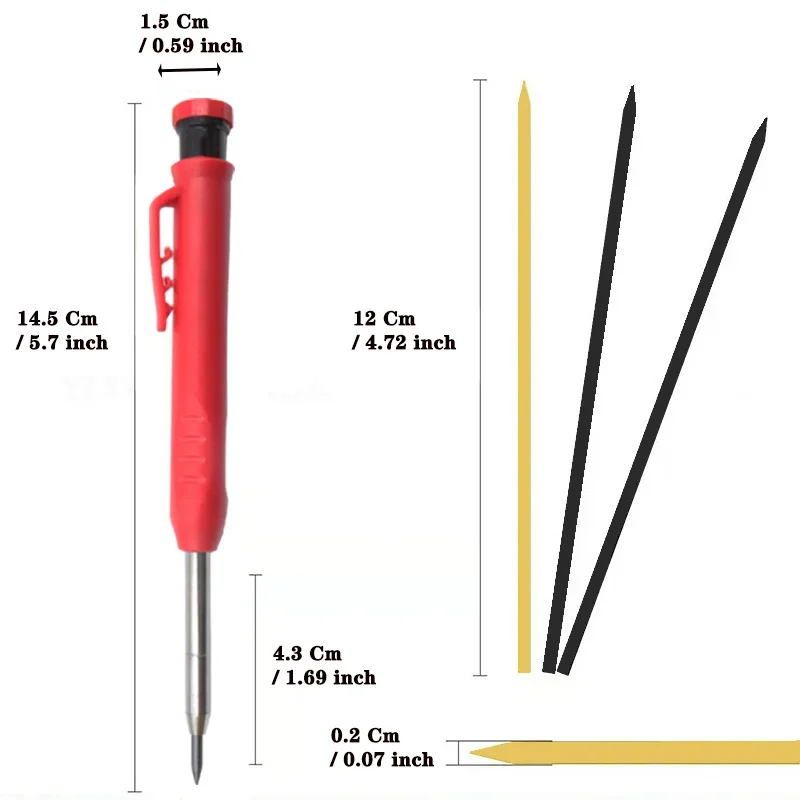 2.8mm Solid Carpenter Pencil, Deep Hole Marking Pencil, Carpenter Mechanical Pencil Built in pencil sharpener Scriber Refill 2