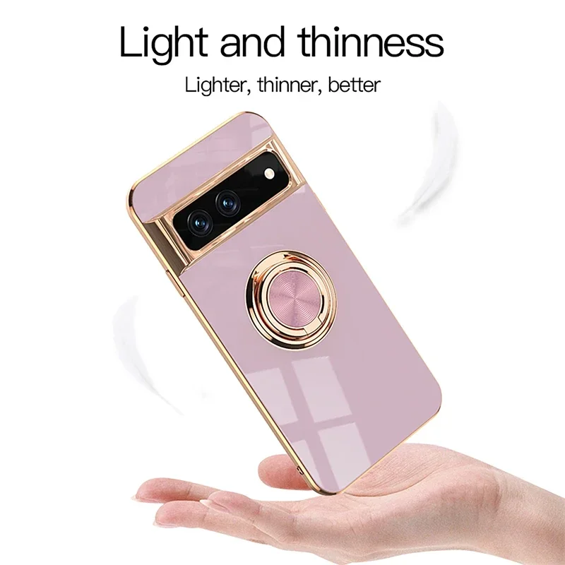 Luxury Plating Silicone Shockproof Phone Case with Metal Ring Magnetic Holder Stand