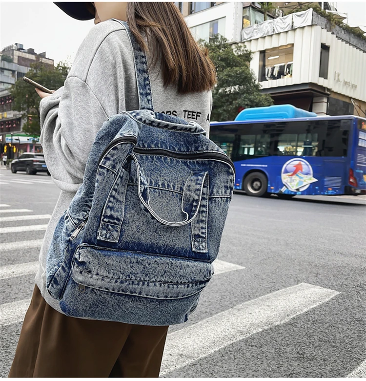 2022 Spring New Denim Women's Backpacks Casual Fashion Travel Backpack High School Girl Student's Schoolbag Mochila Feminina