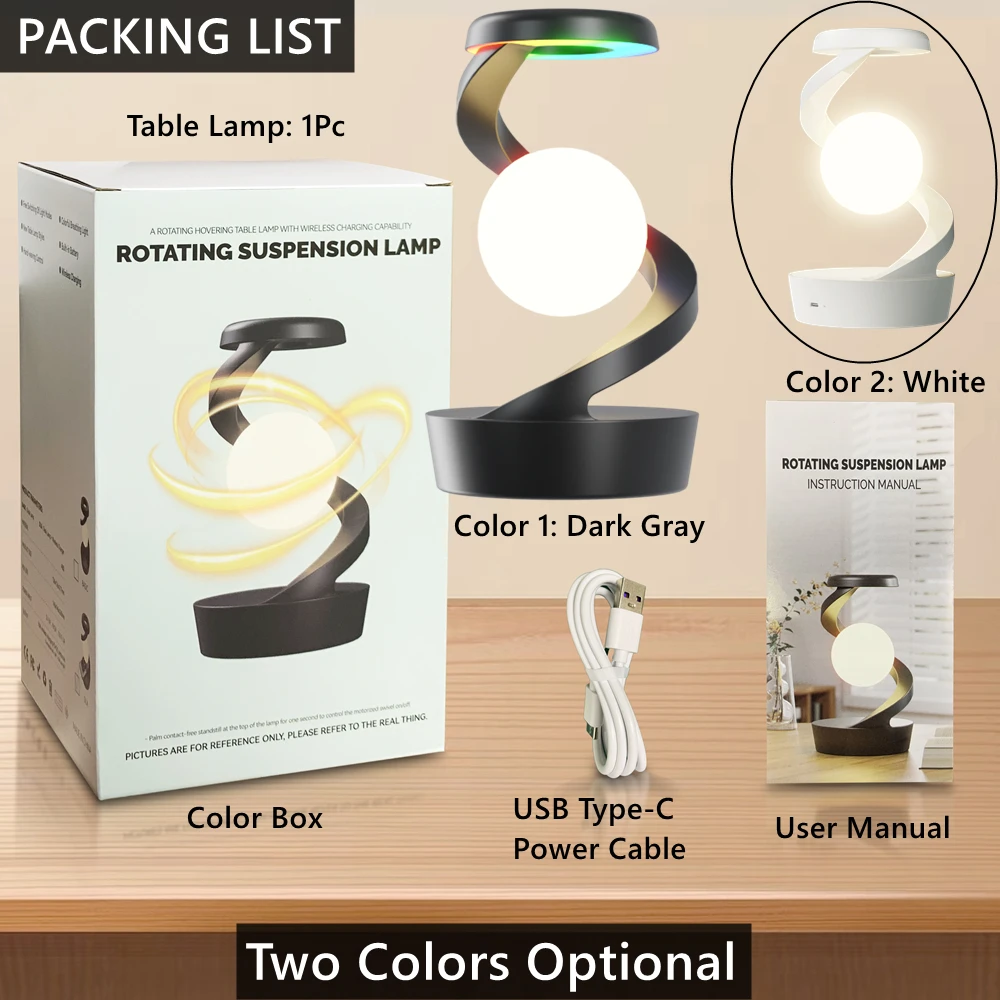 Creative Table Lamp, Rotating Floating lamp, 15W Wireless Charger, Mobile Phone Wireless Charger, RGB Atmosphere Night Light 6
