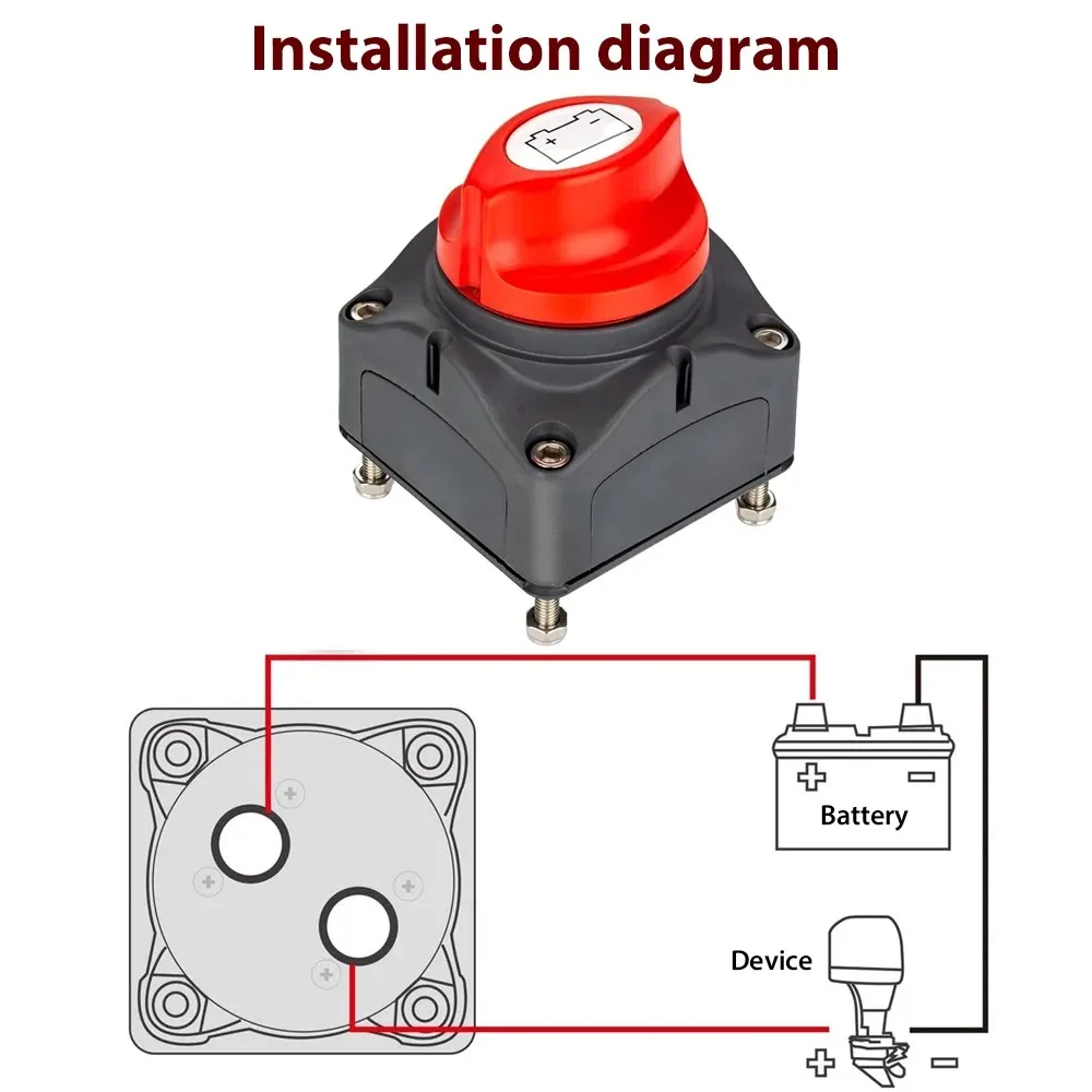 12–48 V, 300 A, Batterie-Trennschalter, abgeschnitten, 2 Positionen, 2-polig, M10, 275 A, Batterie-Verbindungsschalter für Wohnmobil, Marine, Boot, Wohnmobil – Detail 8