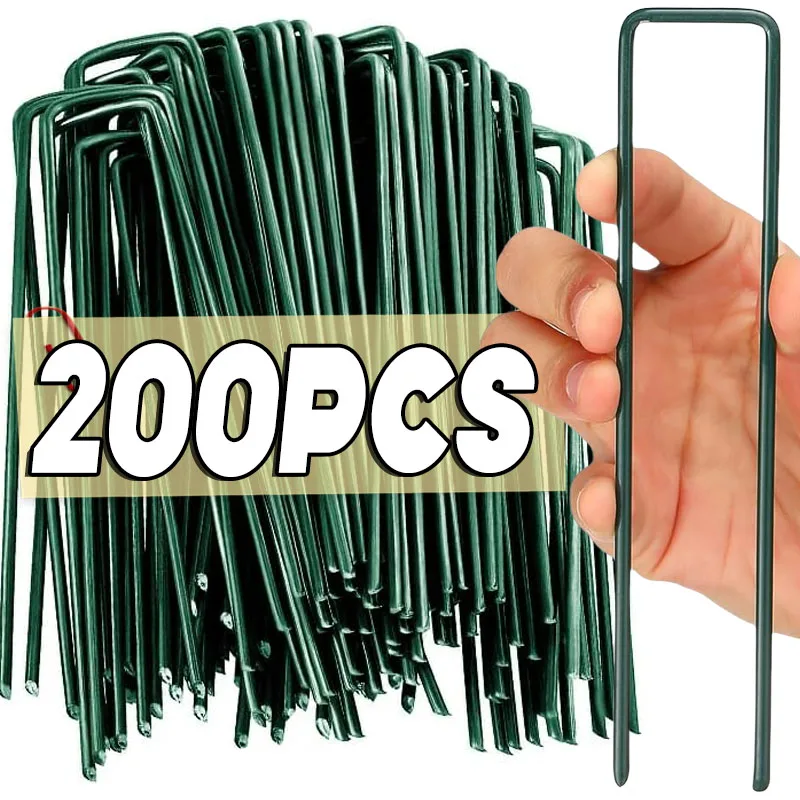 Landscape Staples U-Shaped Garden Pins Garden Stakes Heavy Duty Yard Lawn Tent Stakes Securing Pegs For Weed Ba 10/200pc