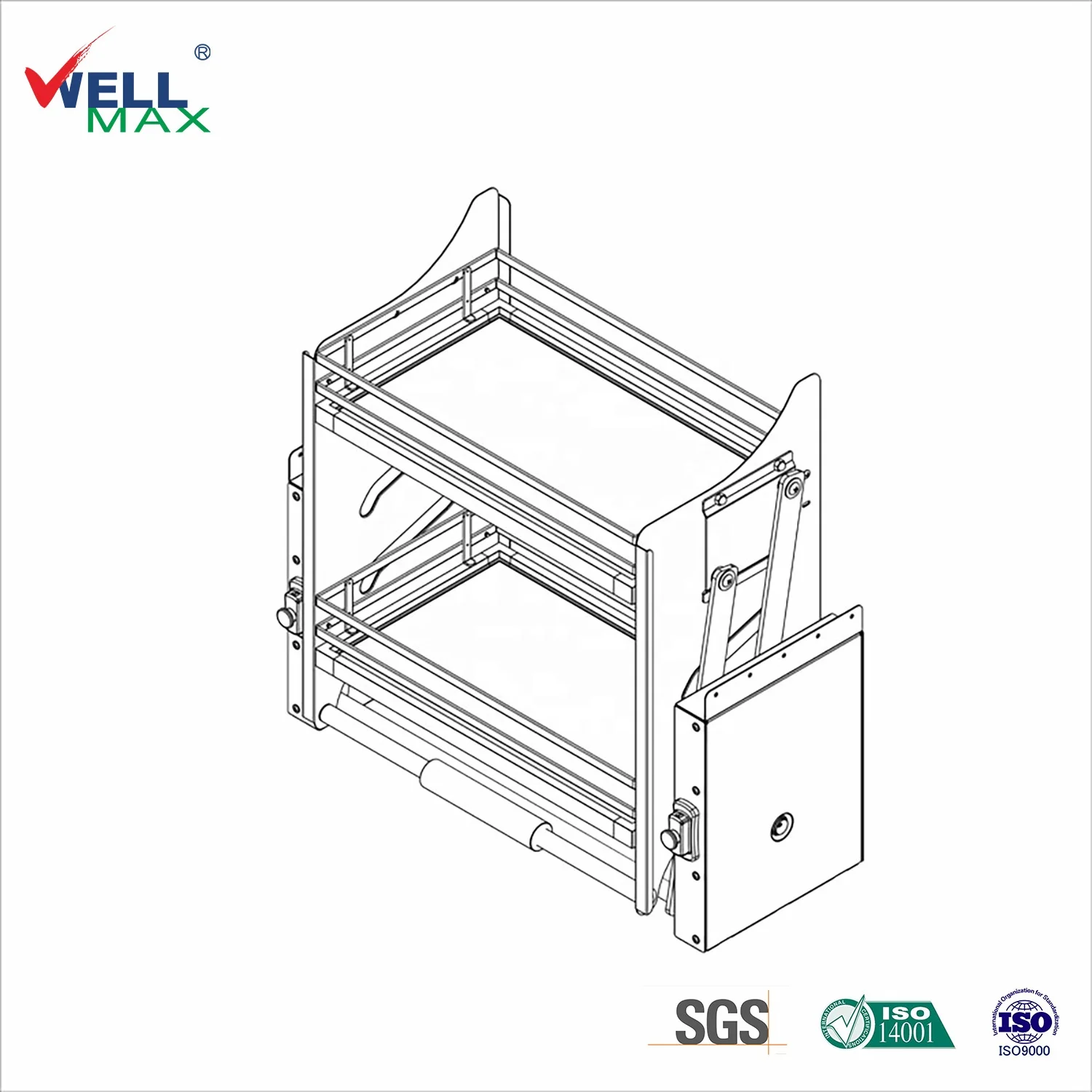 WELLMAX Kitchen Wall Cabinet Chrome Support Kitchen Cabinet Afterburner Pull Down Lift Basket