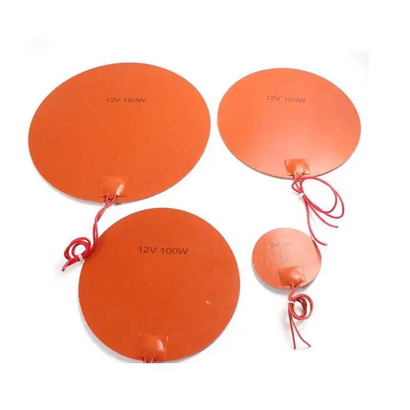 5V 12V 24V 110V 220V Round Silicone Rubber Heating Pad Mat W/ Adhesive Circle Heater Plate Oil Tank 3D Printer Engine Waterproof 3