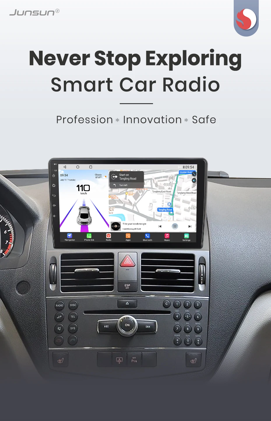 Junsun qualcomm chip 8-core android13 car radio für mercedes benz c klasse 3 w204 s204 2014-2018 kabelloses carplay autoradio stereo – Detail 2