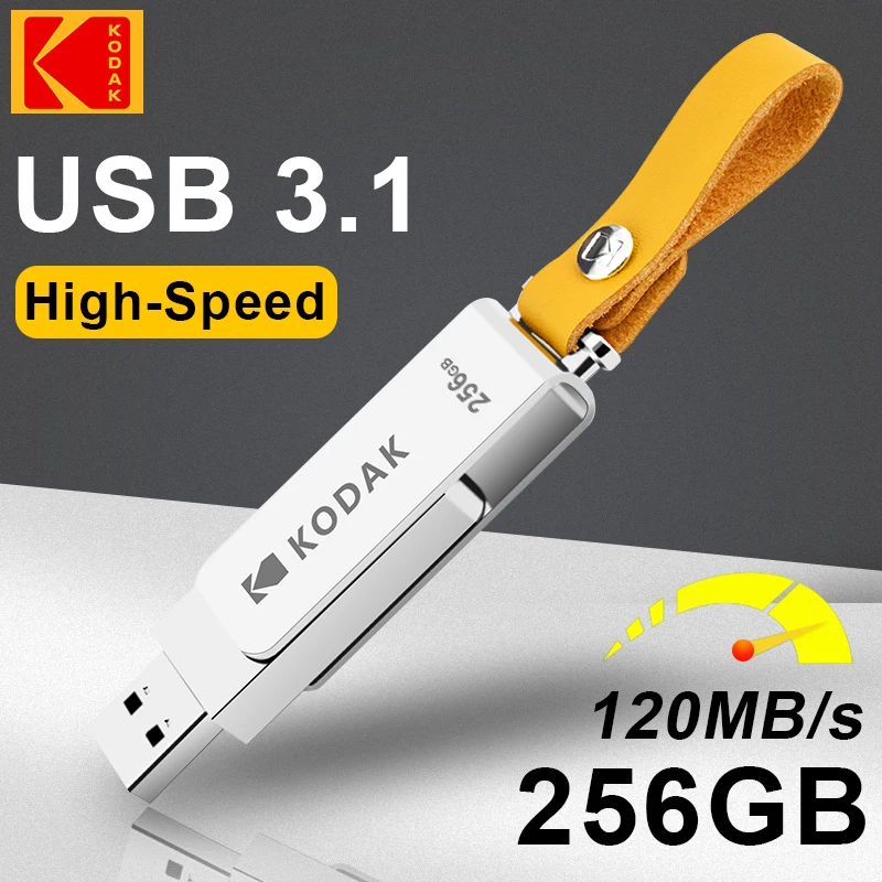 100% Original KODAK Metal USB Flash Drive 256GB Pen Drive USB 3.1 High Speed Memory Stick Rotating USB Stick For PC Cars Car Key