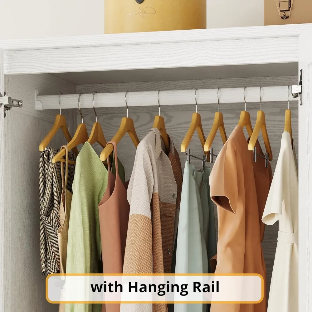 Armoire Wardrobe Closet 70" H,  5 Doors Bedroom Wooden Wardrobe with 4 Storage Shelves and Hanging Rod 5