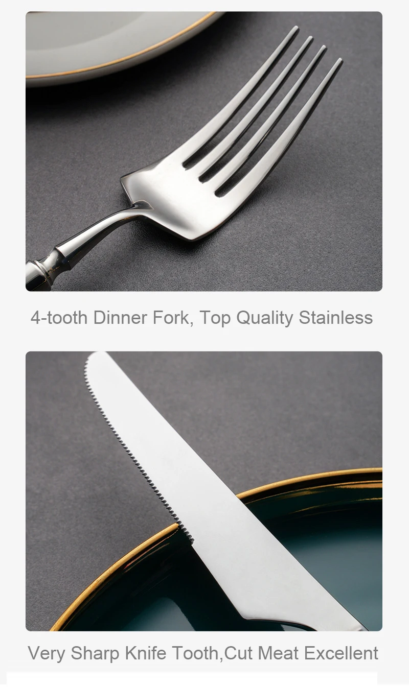 Description Picture 6 of itemTableware Sets Stainless Steel Cutlery Set 24 Pcs Silverware Dinnerware Set Forks Knives Spoons Tea Spoons Dishwasher Safe