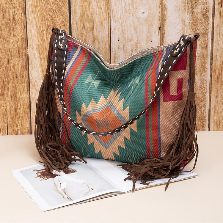 2023 Bohemian Tourism Canvas Diagonal Backpack Handwoven Flowing Silk Cotton Hemp One Shoulder Large Bag For Women