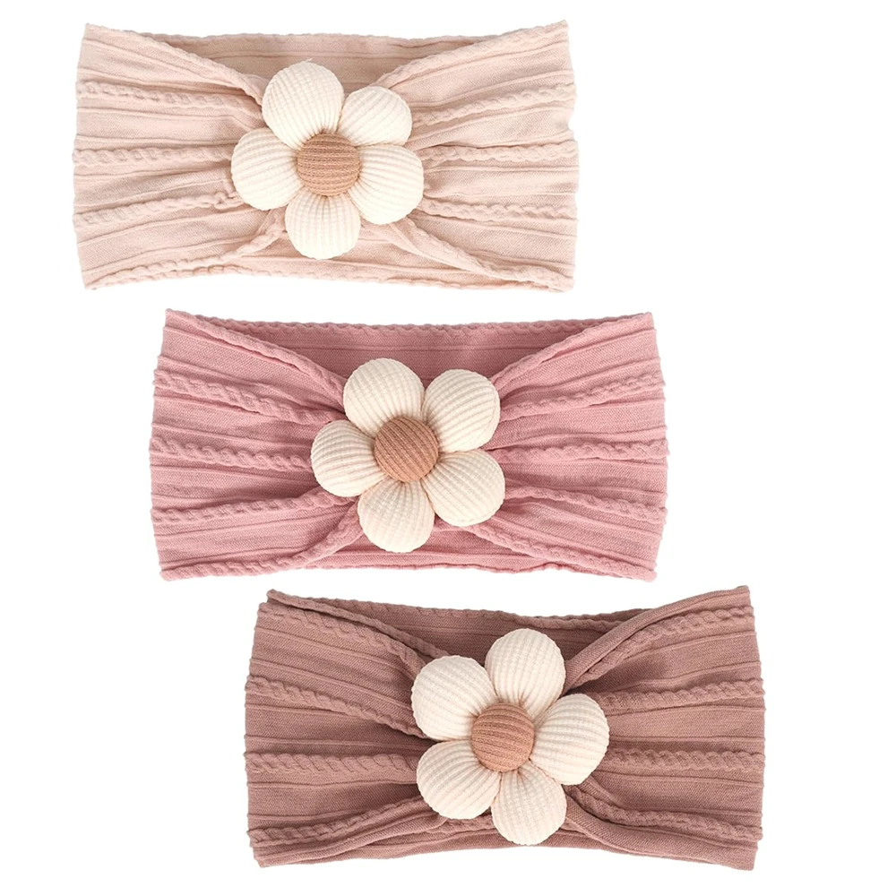 3 Pcs Baby Flower Headbands Newborn Baby Girl Nylon Headbands Soft Girls Hairbands Infant Toddler Kids Baby Hair Accessories toddler baby girl kids nylon headbands corduroy hair bows elastic bands hairbands accessories headwear