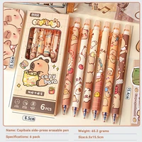 Стираемые ручки Capybara, 6 шт., многоразовая гелевая ручка с чернилами, без размазывания, школьные принадлежности с милыми животными для студентов, офисные канцелярские принадлежности, подарки — изображение 6