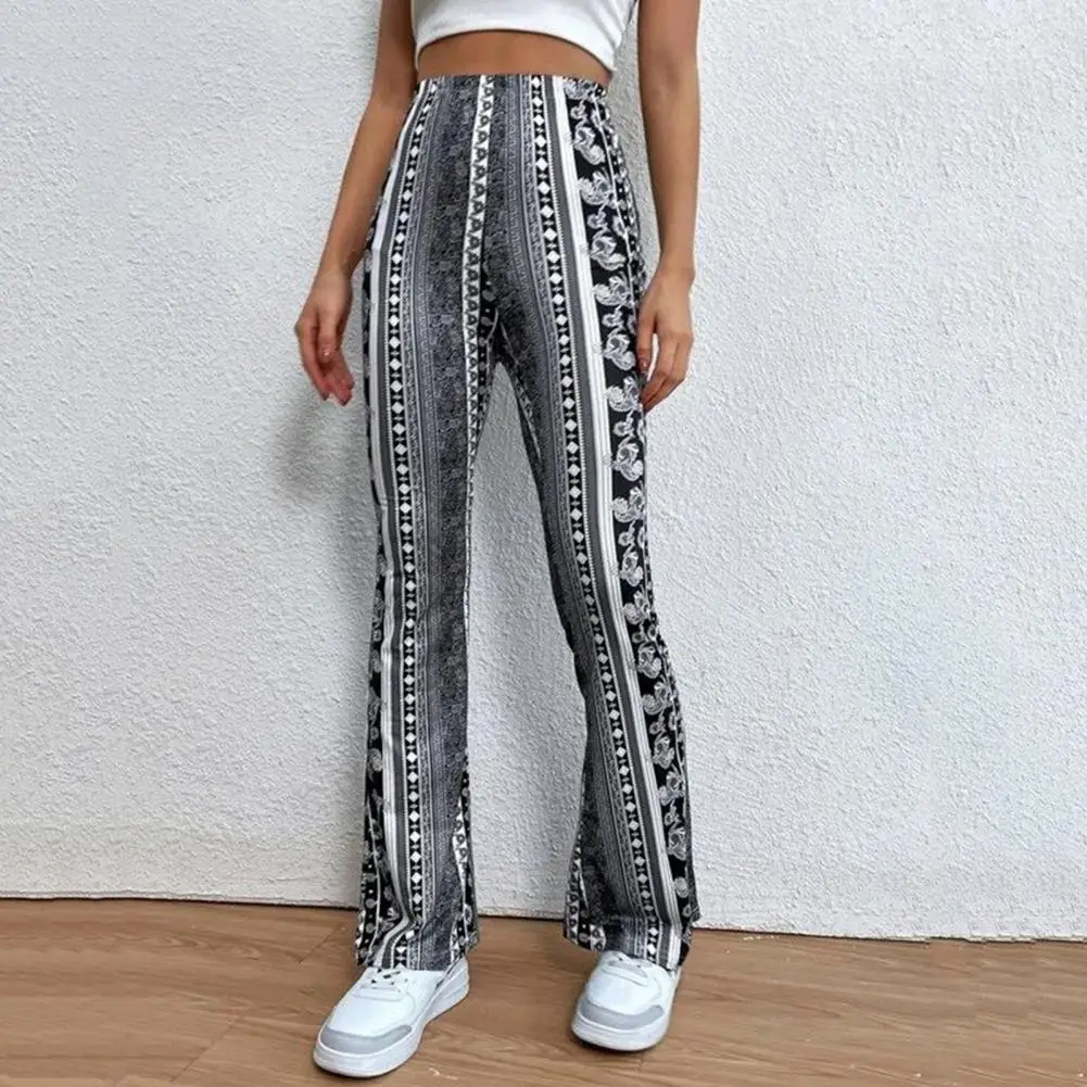 

Women Pants Bohemia Style Printing Flared Pants for Women Elastic Waist Skinny Long Trousers Streetwear for Spring Summer