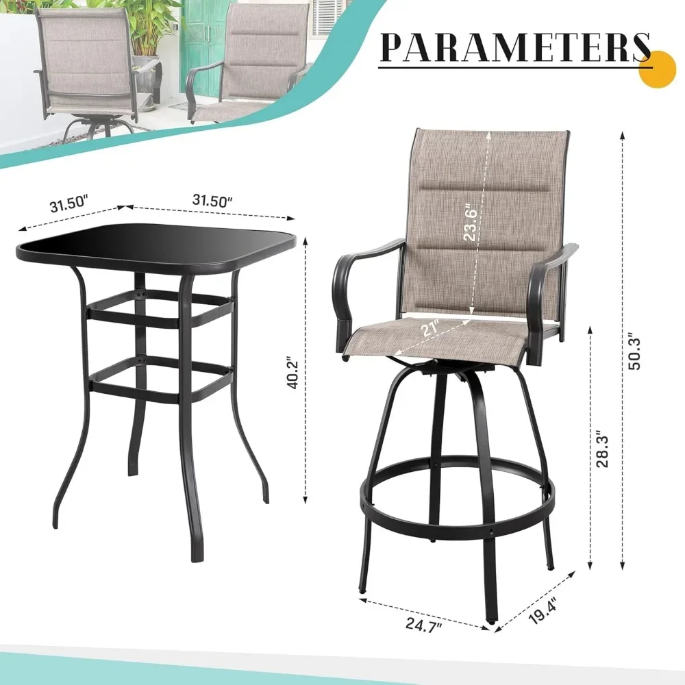 5-Piece Patio Swivel Bar Set with Glass Table 5