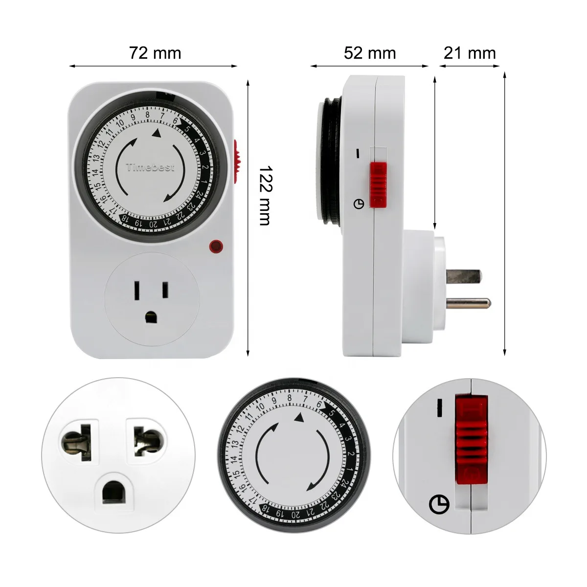 Uniteelec Us Socket Timer Switch 15 Minites To 24 Hours 110v 15a Eu
