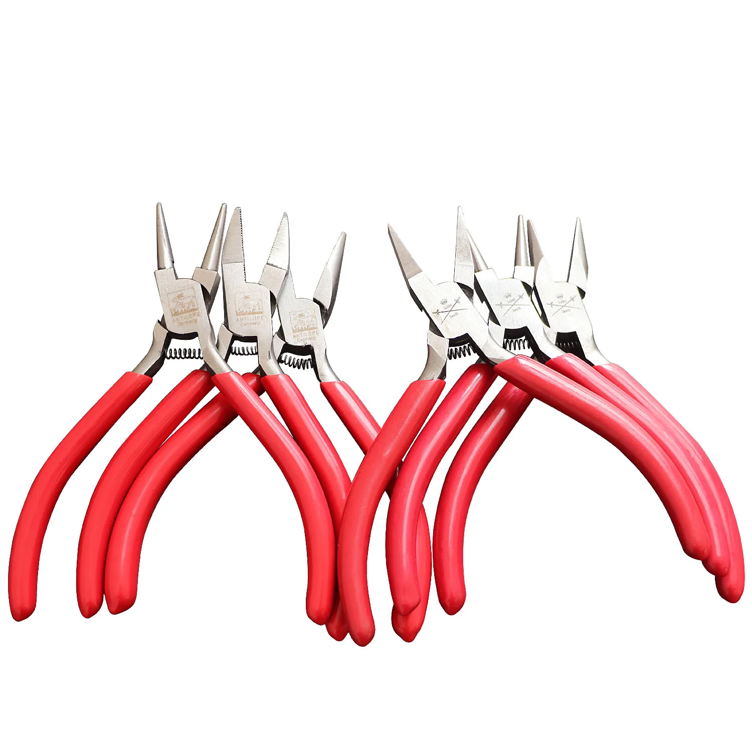 DIY Jewelry Red Handle With Spring Wire Drawing Pliers Vise Golden And Silvery Pull Wire With Pointed Round Flat Mouth Pliers pink gold black anti static diy jewelry accessories repair and making tools series tweezers curved mouth pointed mouth pliers