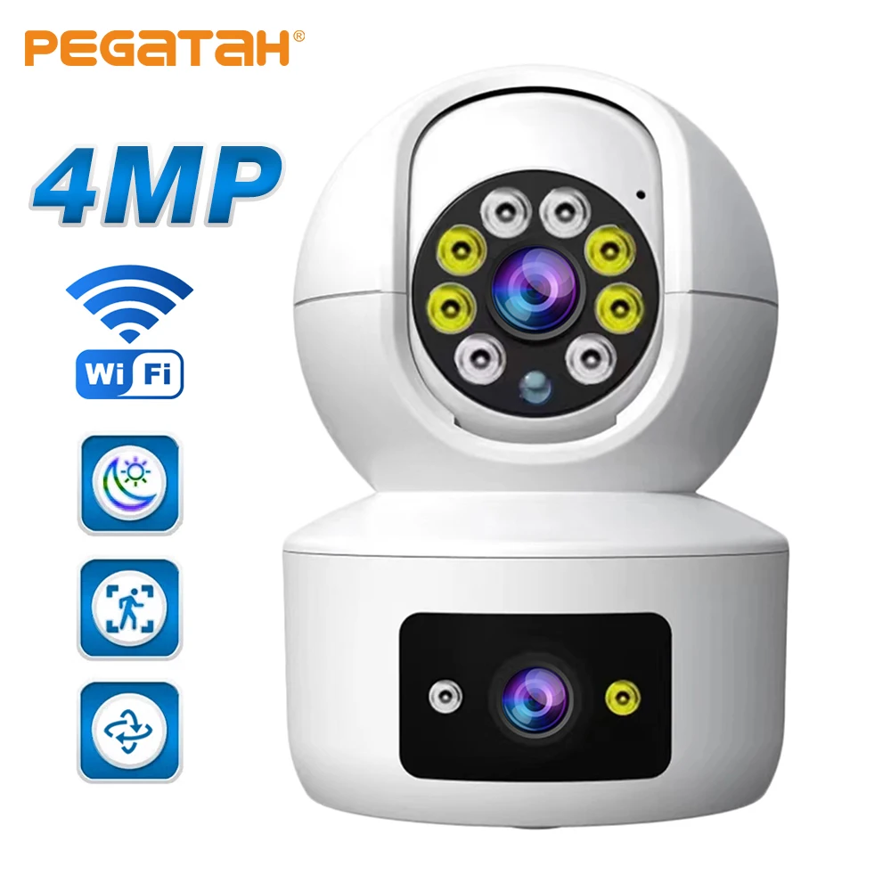 PEGATAH 4MP IP PTZ Camera Smart WIFI Camera Dual Lens Detection Slot Bullet PTZ Dome Two Way Audio Security Surveillance Camera