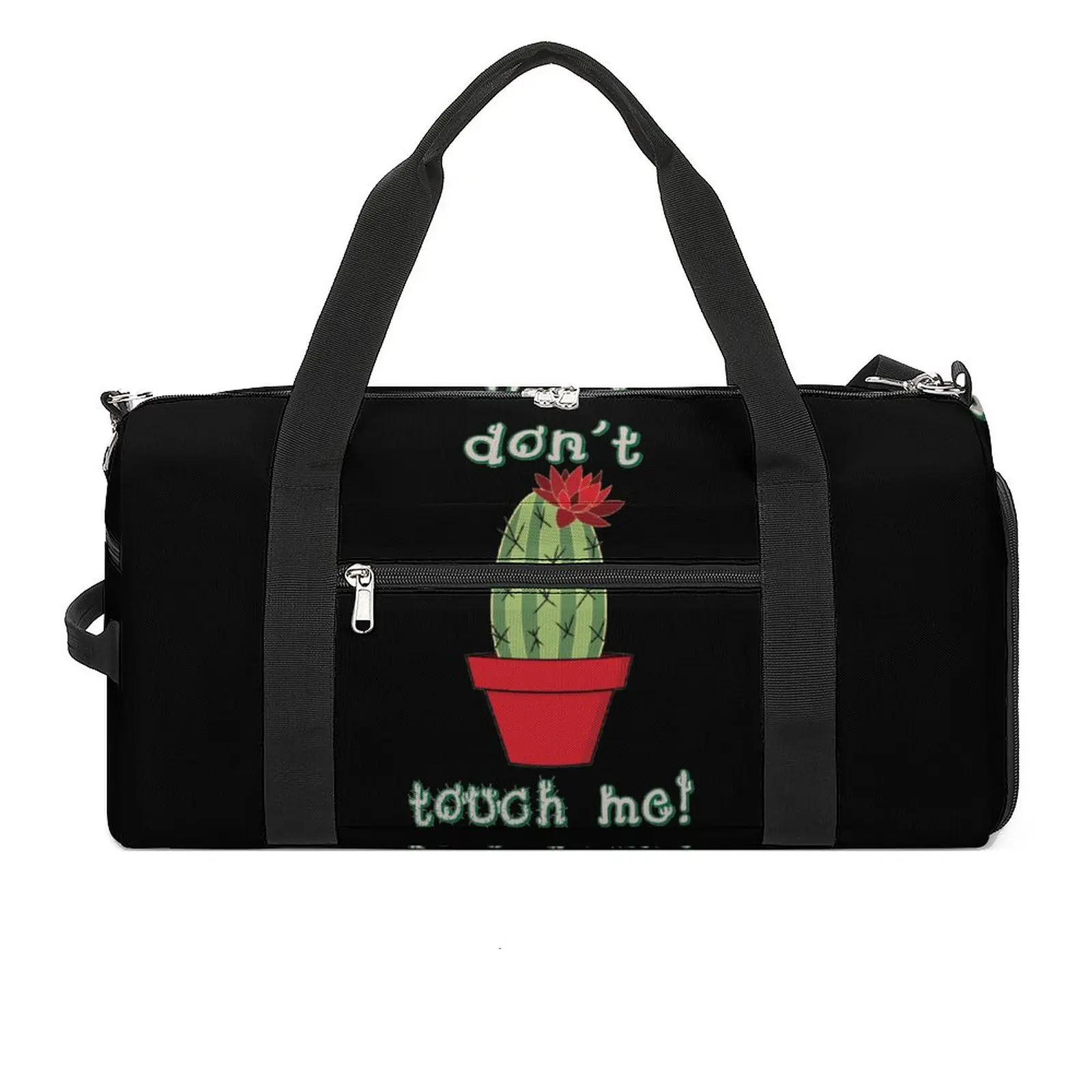 

Green Vibrant Cactus Printed Sport Bags Dont Touch Me with Shoes Gym Bag Oxford Men Women Handbag Training Funny Fitness Bag