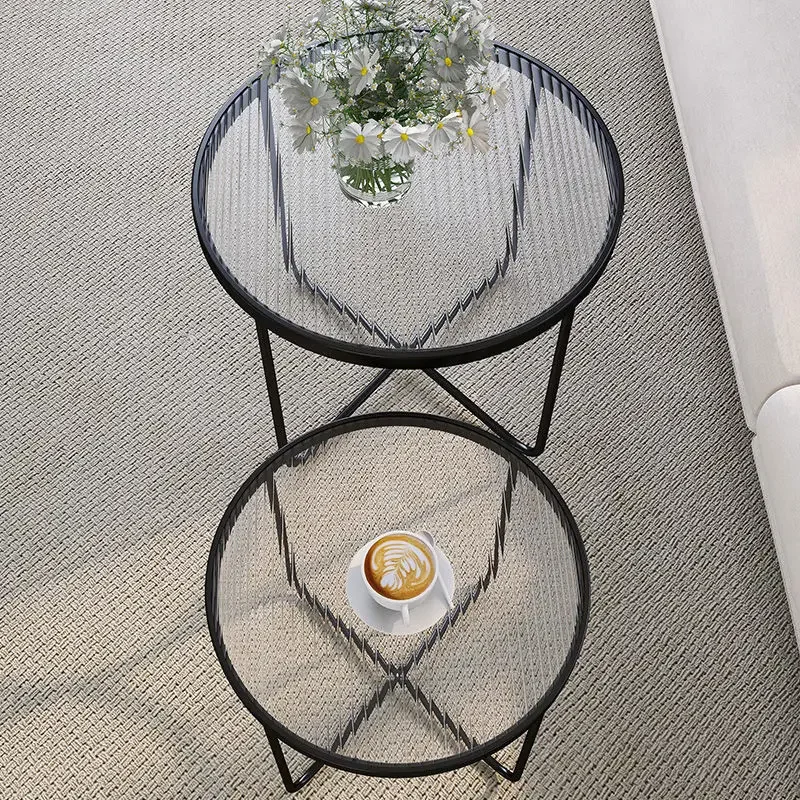 

Small Cream Style Coffee Tables Living Room Courtyard Mesas Household Nordic Circular Tempered Glass Commercial Coffee Table