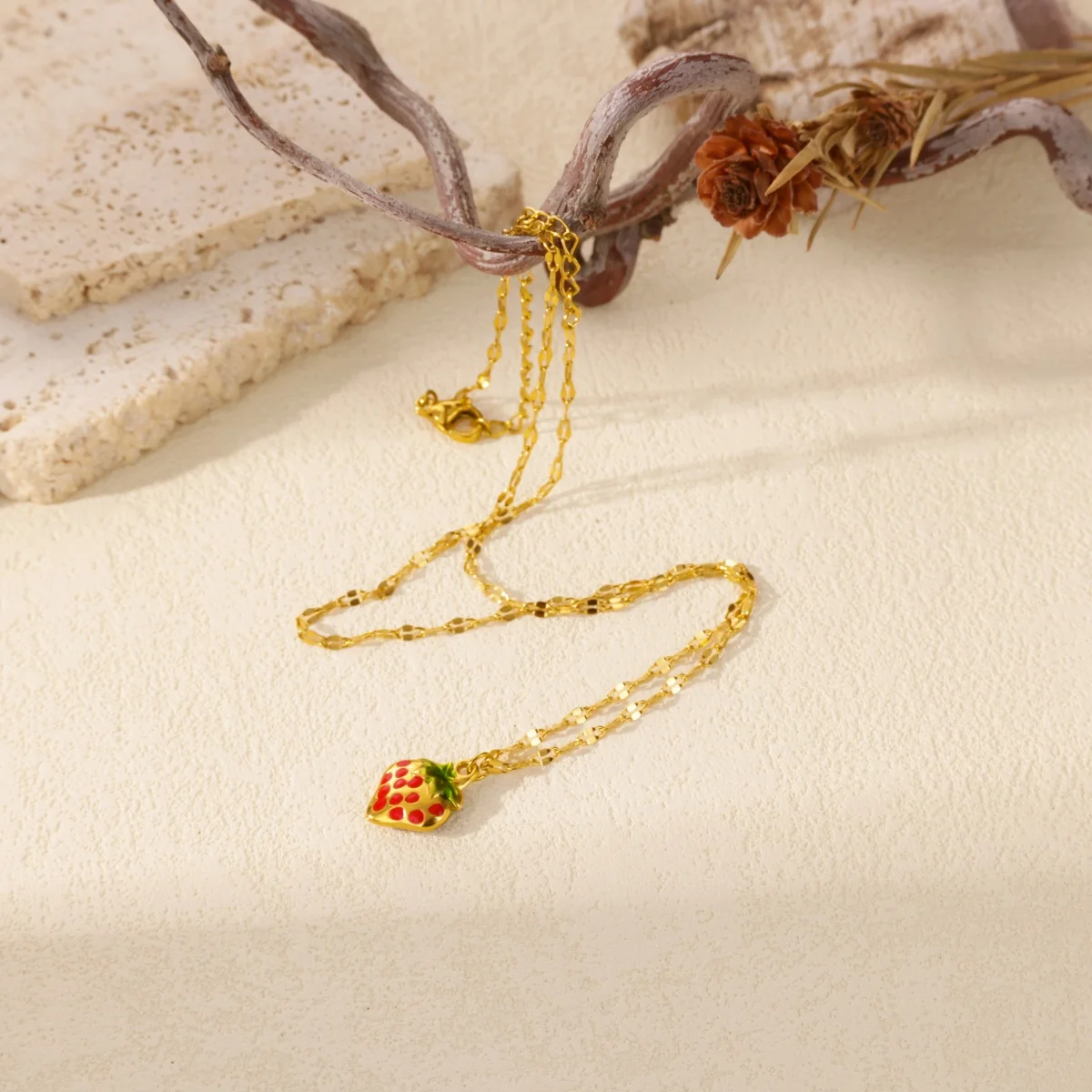 Strawberry Necklaces For Women Gold Color Stainless Steel