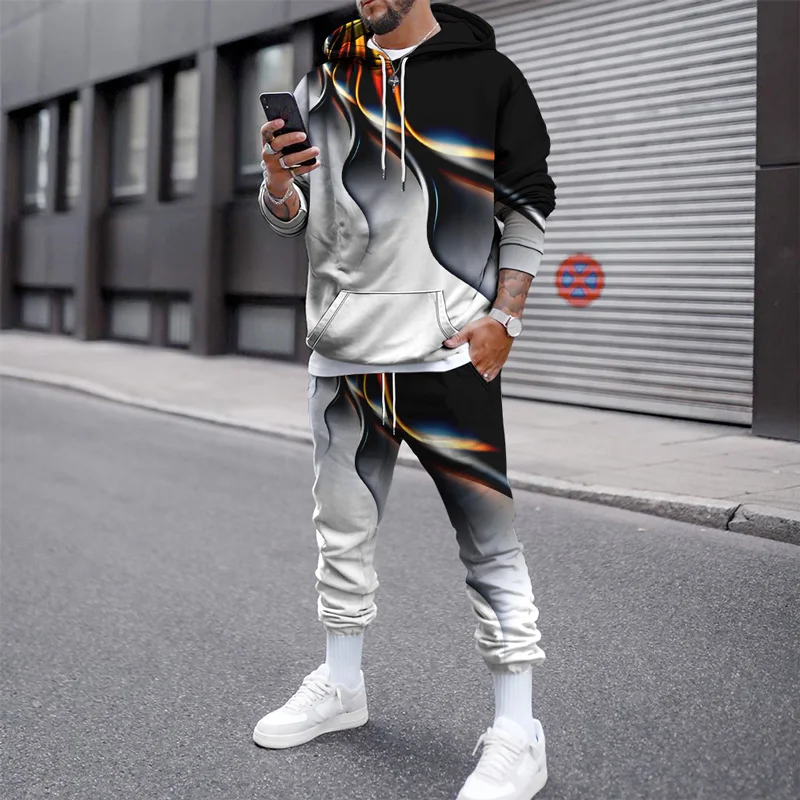 Newst 3D Printed Color Stripe Casual Clothes Long Sleeve Sportwear Suit Fashion Hoodies/Pants Women 2 Piece Sets Men Tracksuits