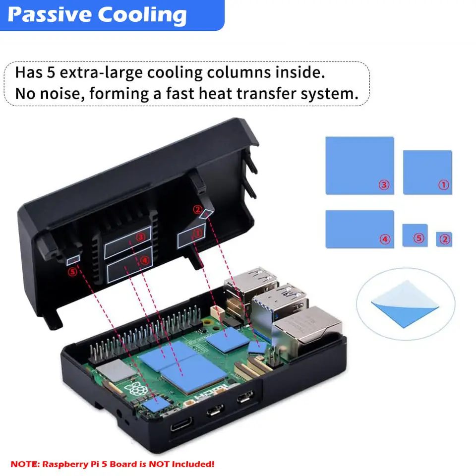 Passive Cooling Case for Raspberry Pi 5, Pi5 Aluminum Armor Case with Cooling Column and Thermal Pads for Raspberry Pi 5 4GB/8GB image 3