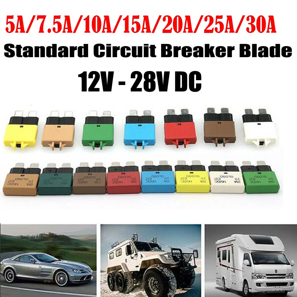 Description Picture 2 of item5/7.5/10/15/20/25/30A Manual Reset Fuse Adapter ATC Circuit Breaker Blade 12V 24V DC For Marine Rally Automotive Boat Car
