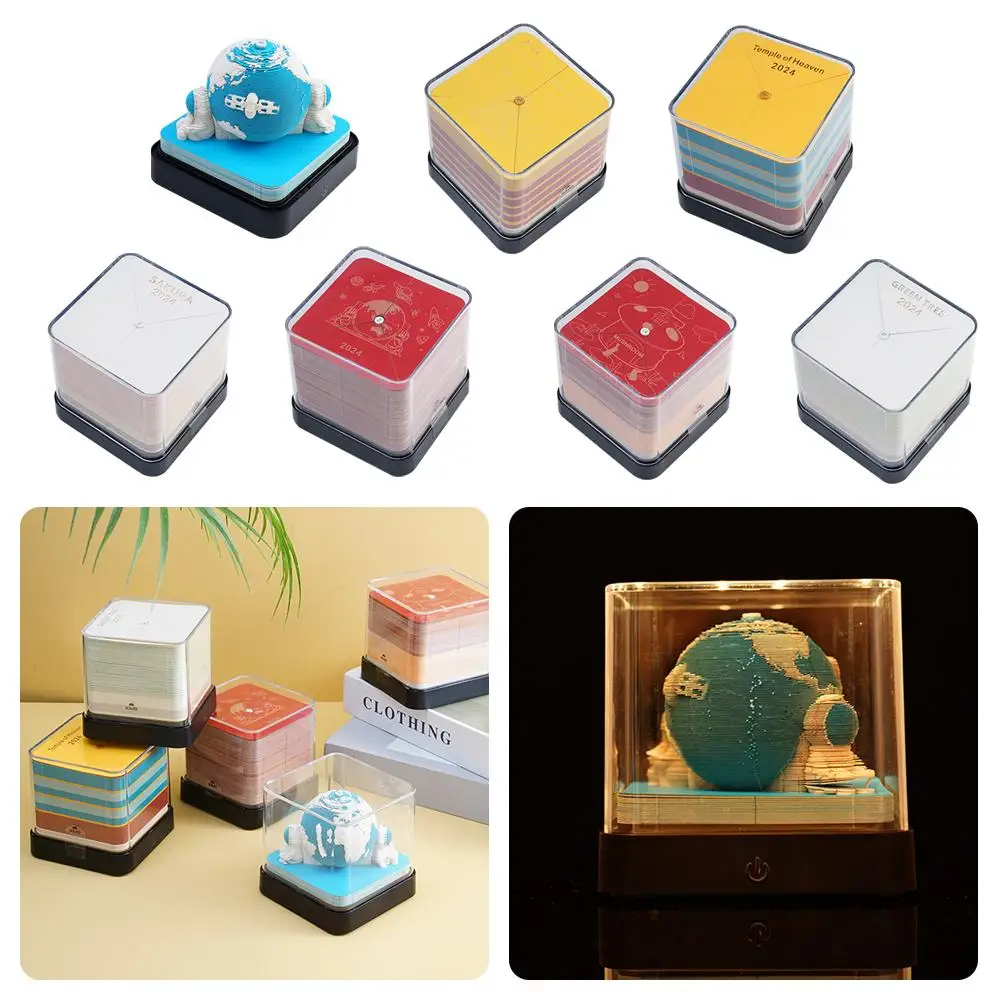 2024 달력 메모장, 3D 종이 아트 지구 장식, 창의적인 책상 달력, DIY 노트, 메모장 조각, 학교 가정 선물