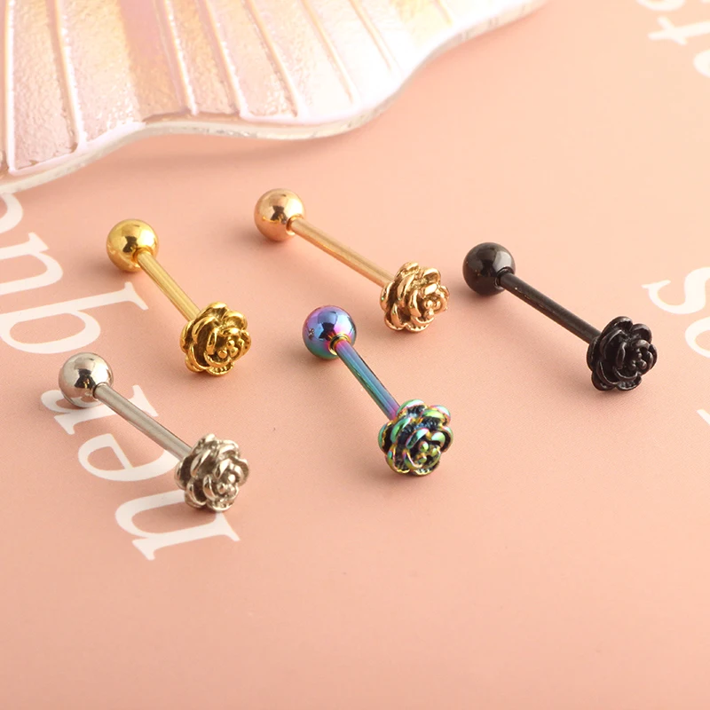 Rose Gem Heart Tongue Piercing langue Tongue Rings Surgical Steel Nipple Ring Helix Piercing Earring Jewelry