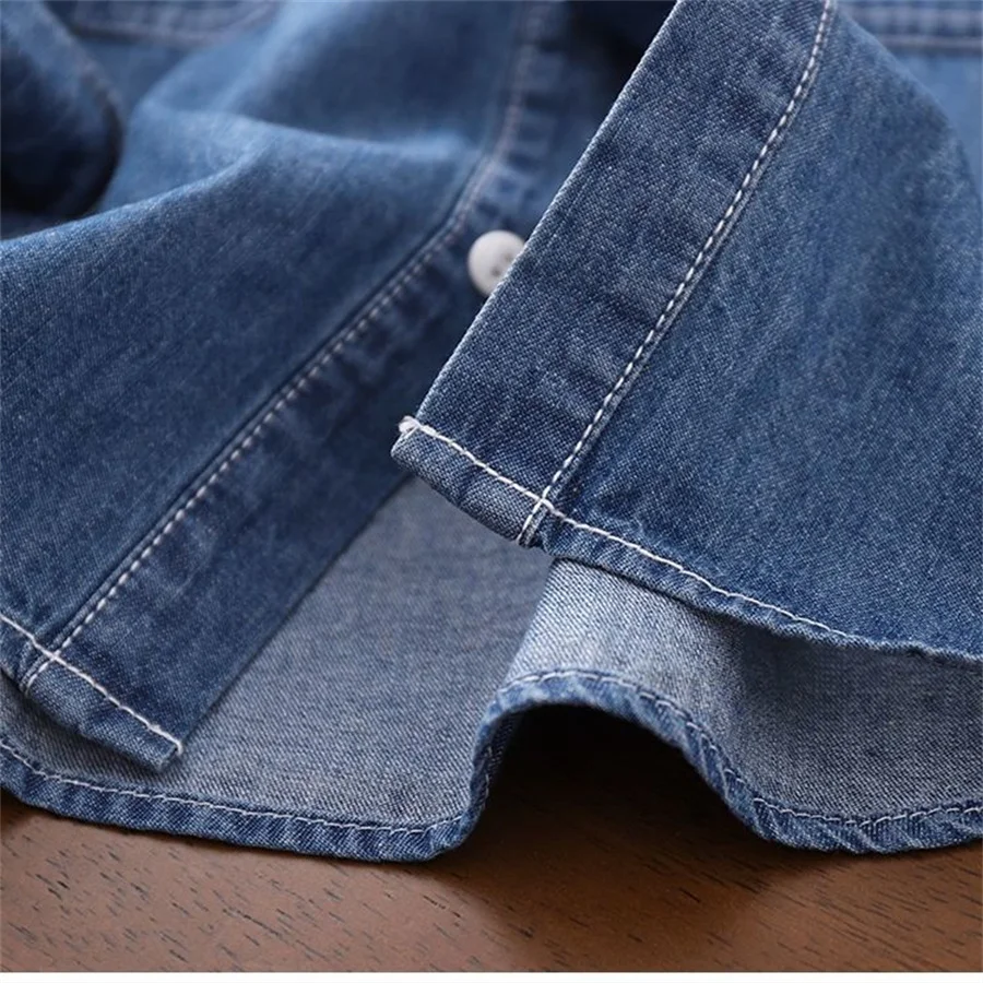 New Fashion Jeans Shirts for Kids Spring Turn-down Collar Fall Clothes for Toddler Boys Cotton Children Denim Tops 4 8 12Y