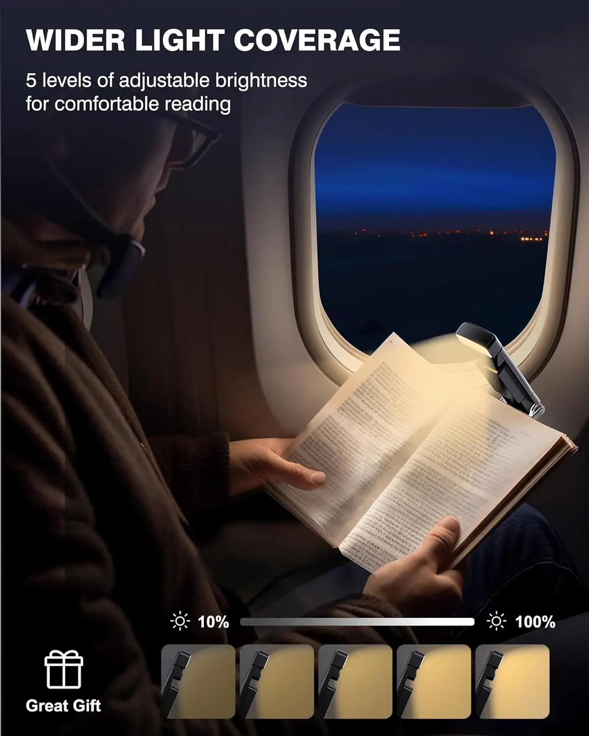 Rechargeable Book Light - Portable USB Clip-On Reading Lamp, Flexible & Dimmable with 500mAh Battery
