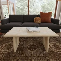 Indigo Road by Egypt Sherrod Trapezium Plank Solid Wood Coffee Table - Rectangular Mango Wood Tabletop with Stylish Trapezoid Le 2