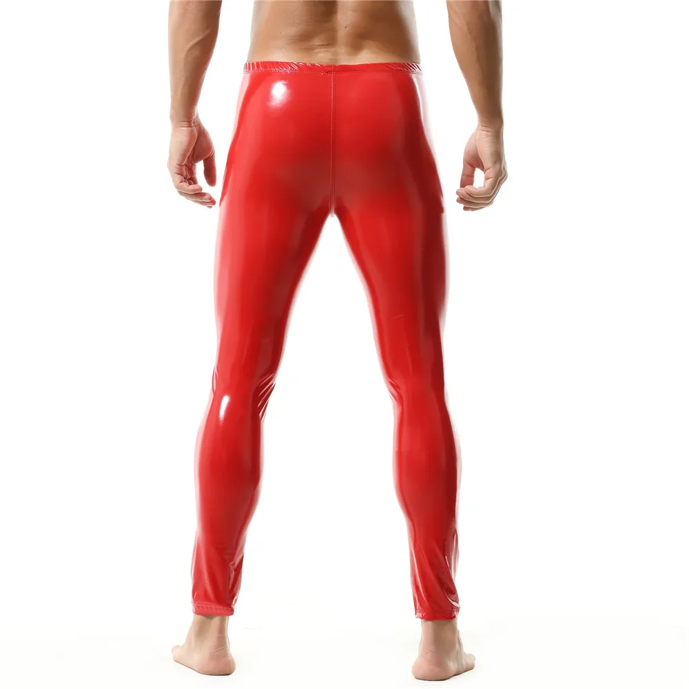 Men's Black/Red Patent Leather Leggings Nightclub Wear