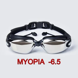 Unisex Professional Waterproof Anti-Fog UV Swimming Goggles with Earplugs (Black MYOPIA -6.5)