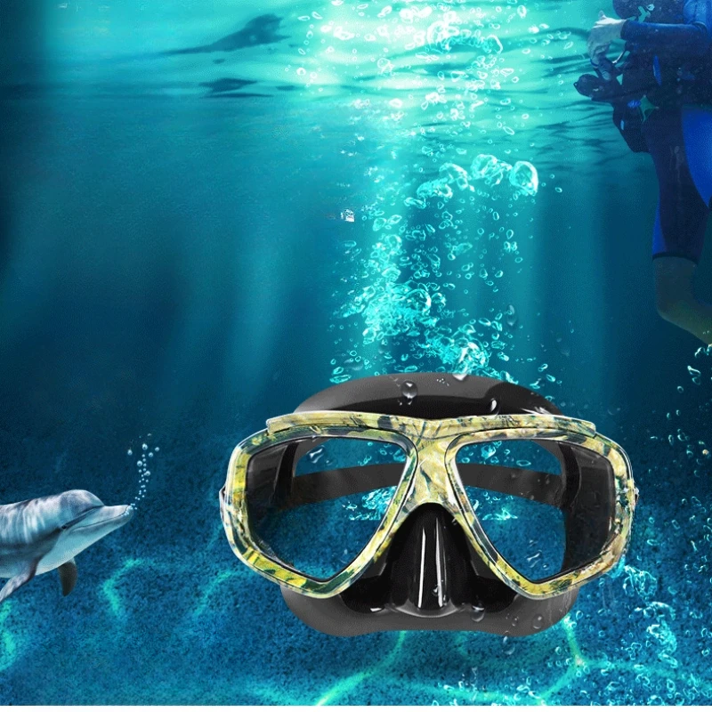 Snorkel Mask Swimming Goggles Scuba Diving Silicone Skirt Tempered Glass Len Wide View Training Nose Cover Adjustable Strap