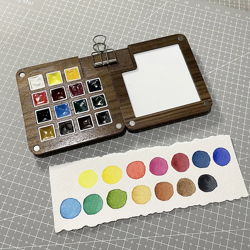 Empty Wooden Watercolor Palette Ins Style Travel Portable Mini Watercolor Acrylic Paint Box Square Tray Box Art Painting Supplie