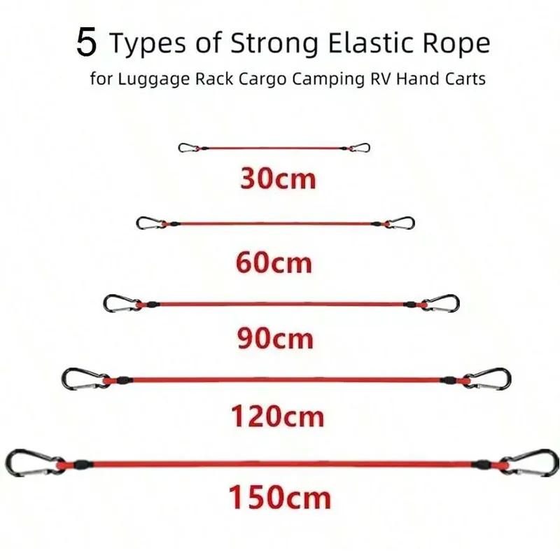 30-150CM Red Elastic Rope Hook Outdoor Small Tool Lightweight Tent Rope Buckle Packaging Roof Luggage Strap
