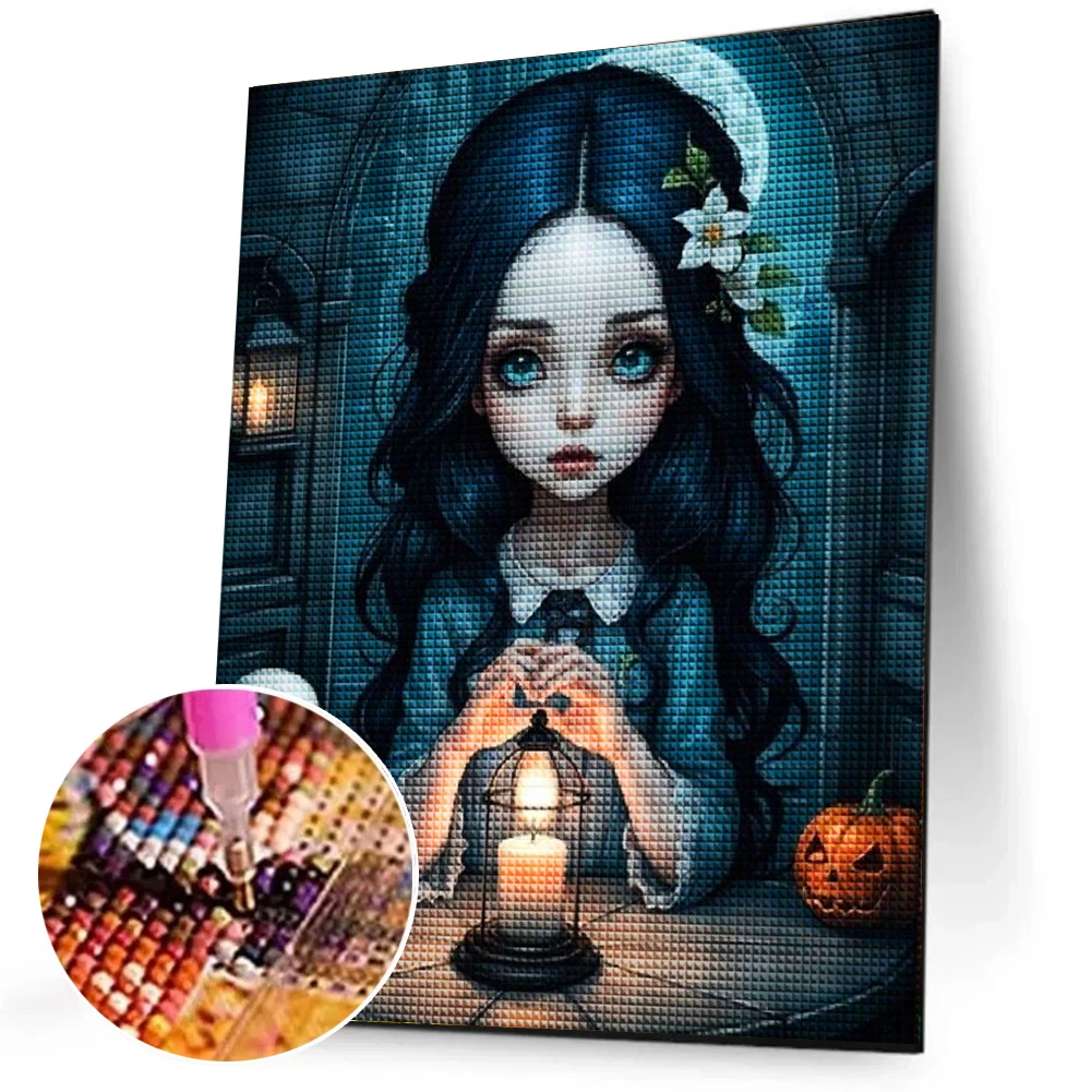 다크 고딕 소녀 할로윈 DIY 5D 다이아몬드 페인팅, 2024 풀 스퀘어 라운드 다이아몬드 자수 공예 세트, 홈 데코, 신제품