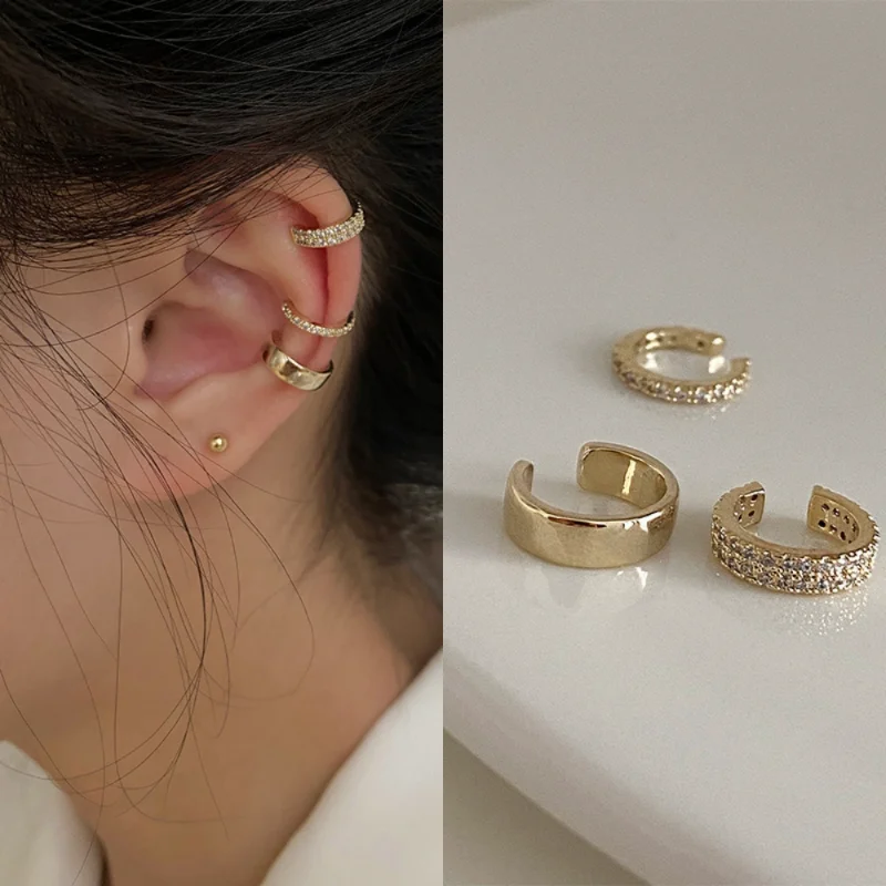 3Pcs Korean Fashion Delicate Zircon Clip Earrings Sets For Women Crystal Buckle Ear Cuff Fake Piercings Earring Jewelry Gifts ear clip earrings clip earrings ear clip ear accessories