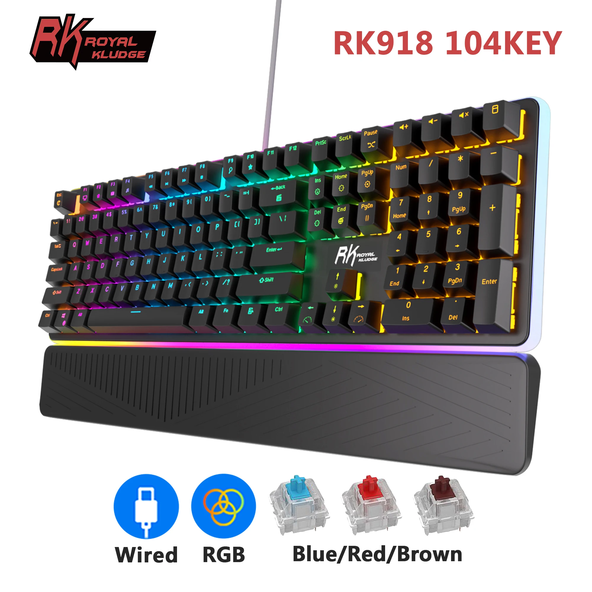 RK ROYAL KLUDGE RK918 유선 기계식 키보드 108 키 대형 LED 주변 측면 램프가 있는 100% RGB ...