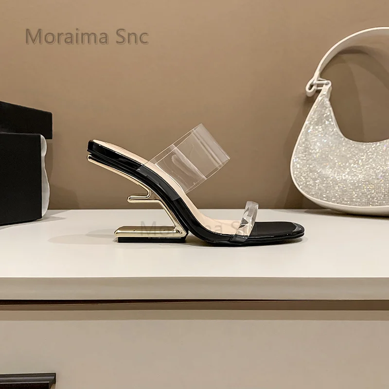 Strange Style Transparent Sandals Female 2023 Summer New One Strap Sexy Pvc High Heels Slippers for Women Party Office Shoes