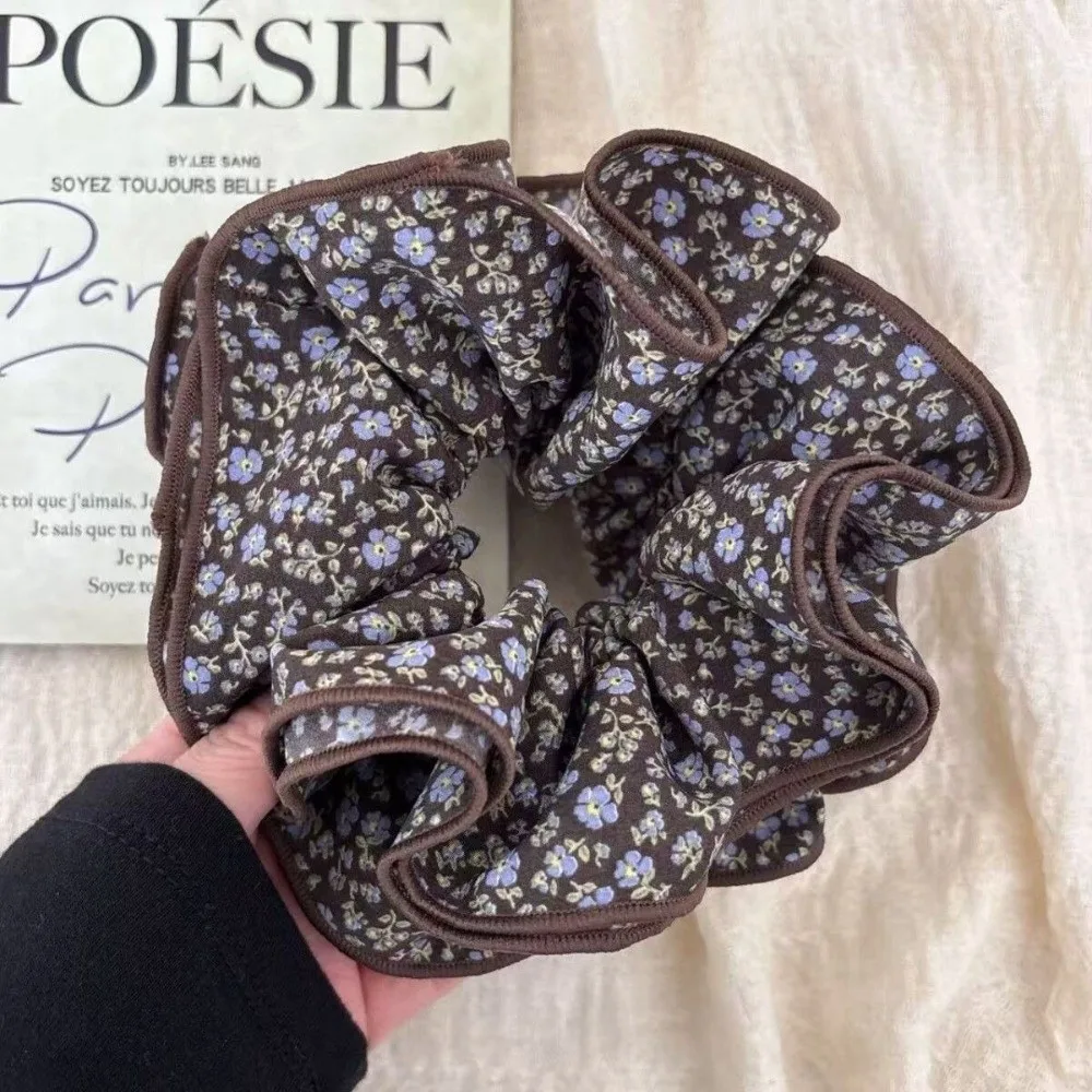 Vintage Blumenmuster Große Satin-Scrunchies Elastische Braune Scrunchie Haargummis Chiffon Haaraccessoires Haarbänder Stirnbänder für den Täglichen Gebrauch – Detail 5