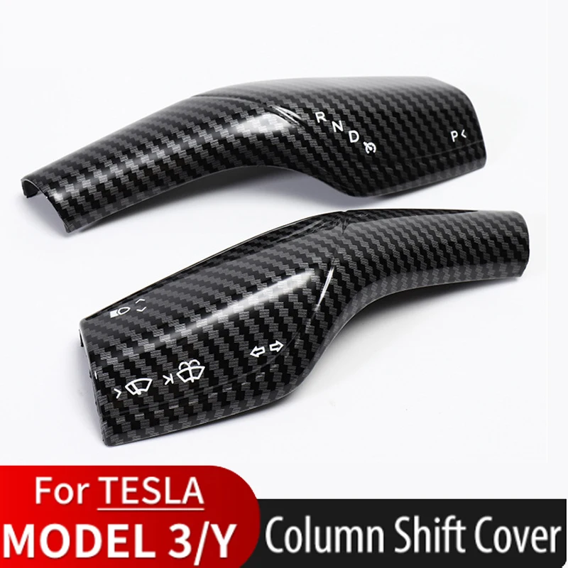 

1 Pair Carbon Fiber Steering Wheel Whift Protection Cover For Tesla Model 3 Y ABS Car Column Shift Knob Cover Decor For Tesla