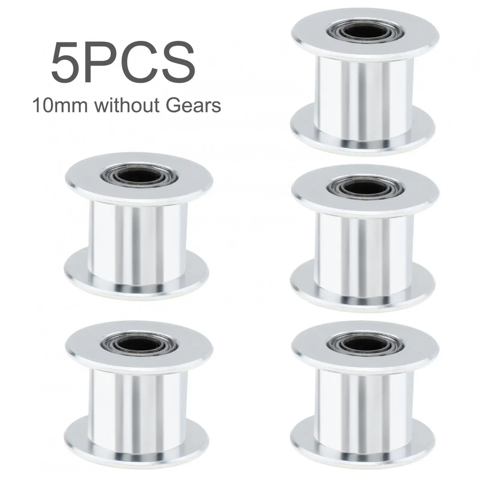 5 Pz 20 Denti 5Mm Foro 10Mm Larghezza Cinghia Gt2 Cinghia Dentata Puleggia Folle Per Stampante 3D, 20 T Ruota Sincrona Argento Senza Denti