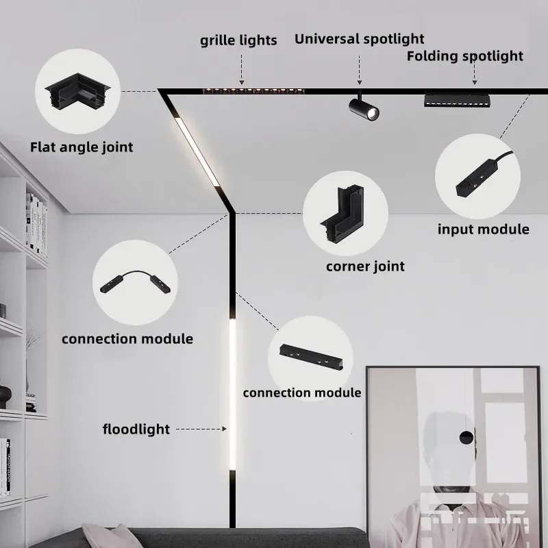 Modern Magnetic Track light system for Tension stretching ceiling soft film magnetic Rail Lamp concealed track lights livingroom 6