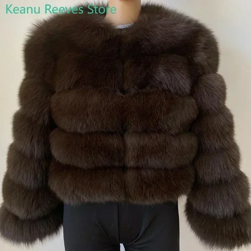 NEW European and American Fur Coat Imitation Fox Fur Splicing Winter Coat Thickened Warm Long Sleeve Short Fur Coat in Stock 2