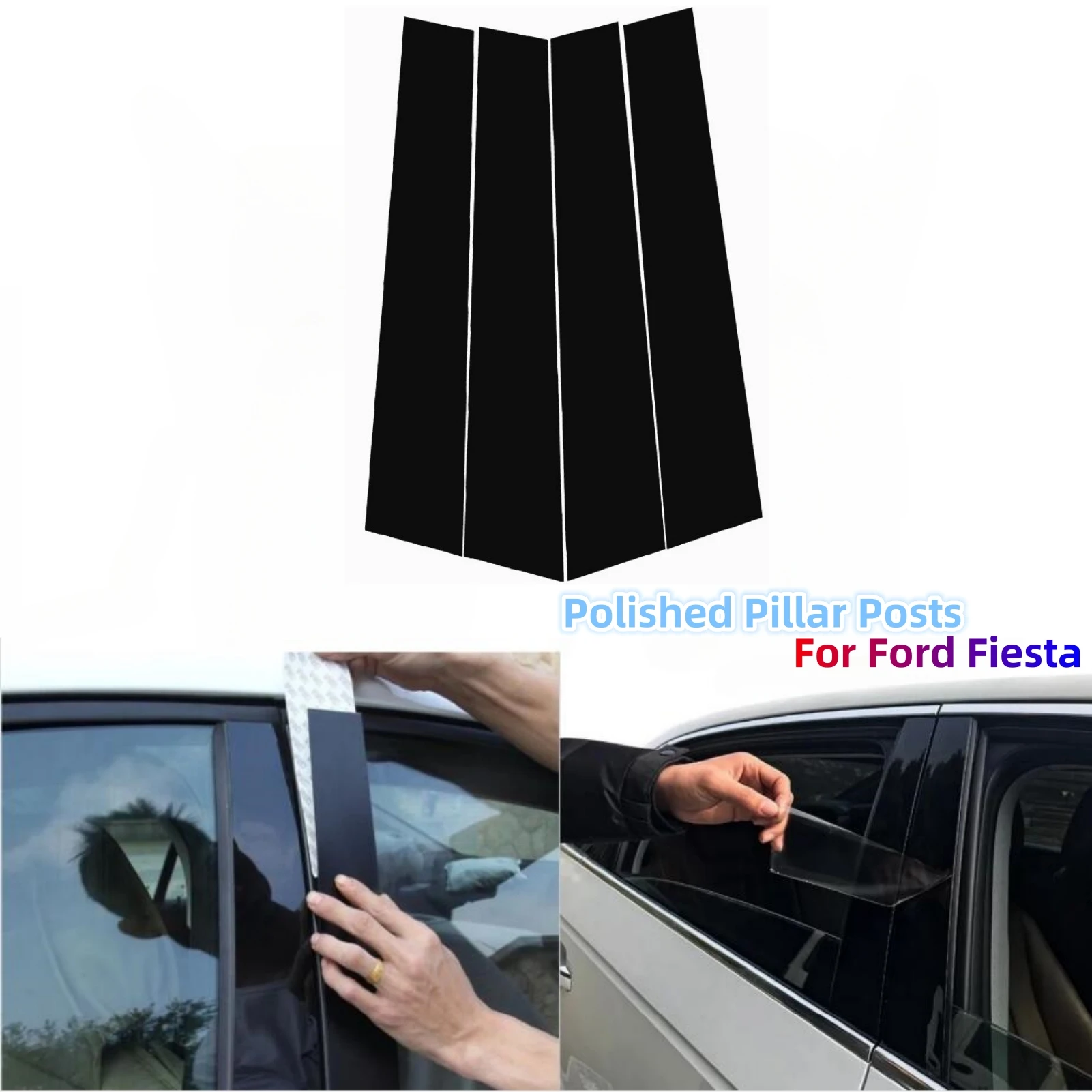 

Черные полированные стойки для пианино 4 шт., аксессуары для Ford Fiesta, накладка на окно автомобиля, наклейка на колонку BC, автоматическая Настройка внешней части
