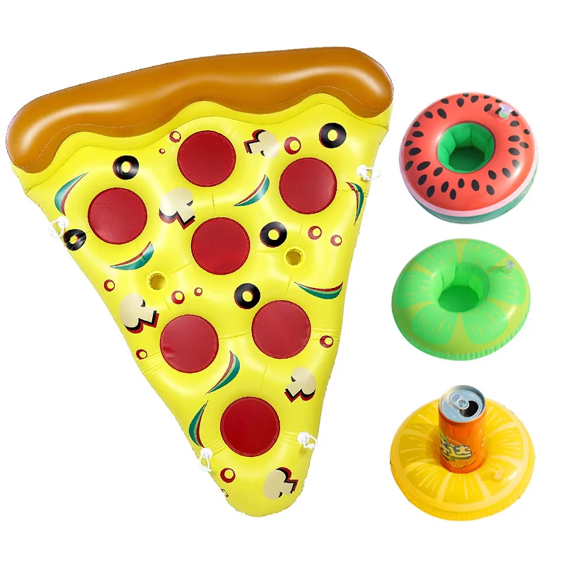 Summer Water Play Toys Inflatable Pizza Pool Float for Adults with 3 Cup Holders Inflatable Giant Pizza Slice Beach Party Toys 6