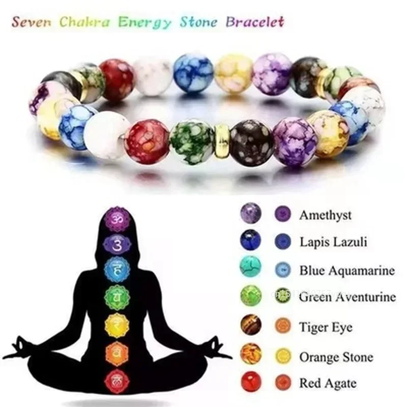 7 Chakra Reiki Healing Stone bracciale Yoga Balance Energy Beads bracciale in pietra vulcanica collana gioielli braccialetti donna