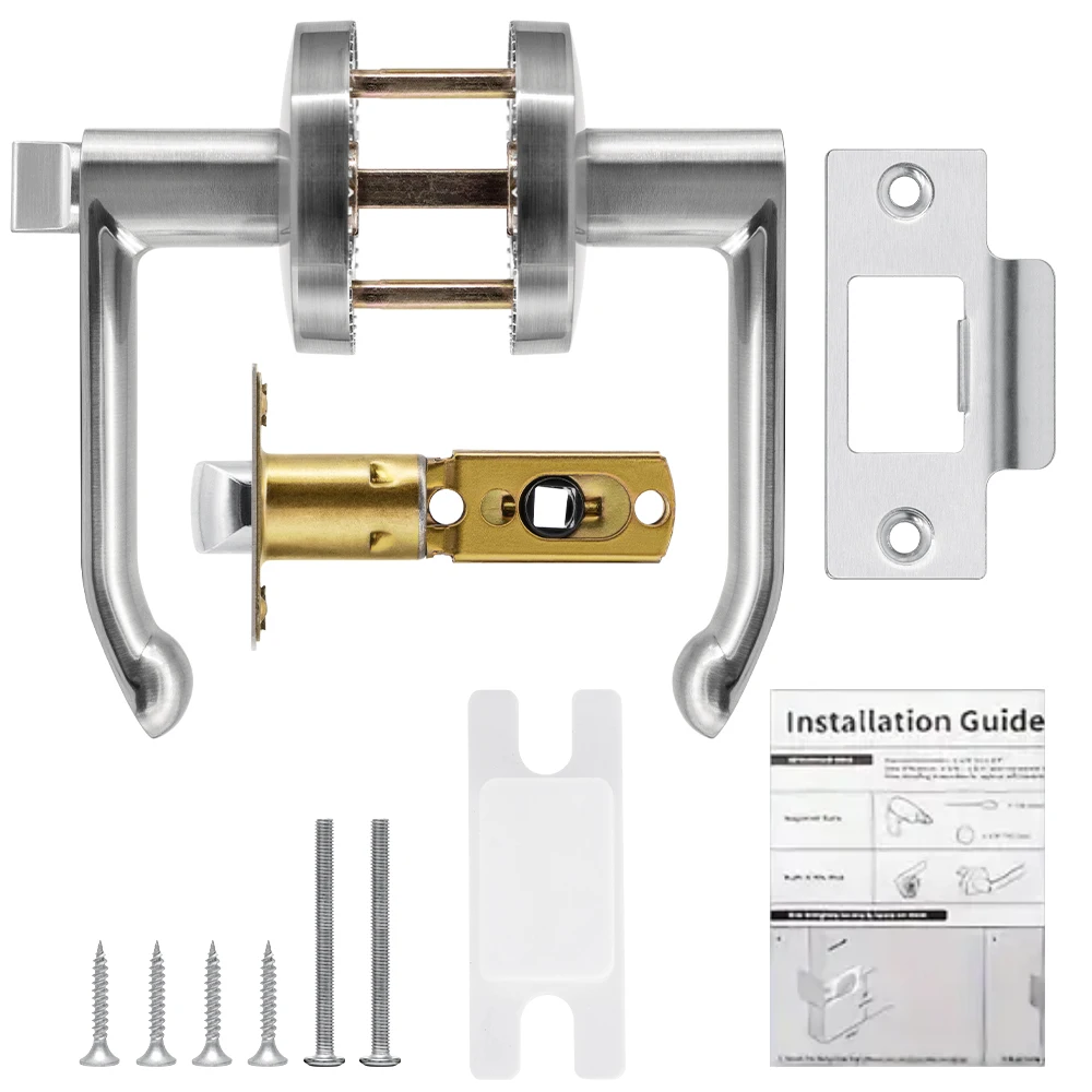 Door Knob With Lock And Key, Nickel plating wire drawing Lock Interior/Exterior Door Knob For Bedroom Or Entry Handle
