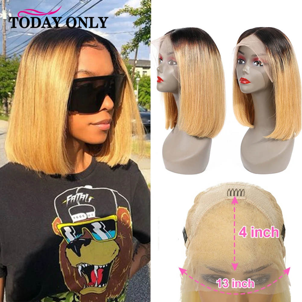 

Ombre Bob Wig Lace Front Human Hair Wigs Brazilian Short Straight Wig 1B/27 HD Lace Frontal Human Hair Wigs For Woman Today Only